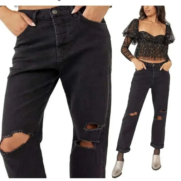 Free People Bren Distressed Boyfriend Jeans - Picture 1 of 8